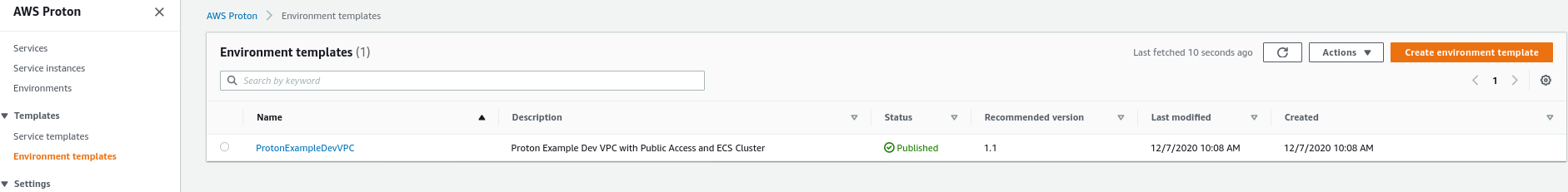 create environment template