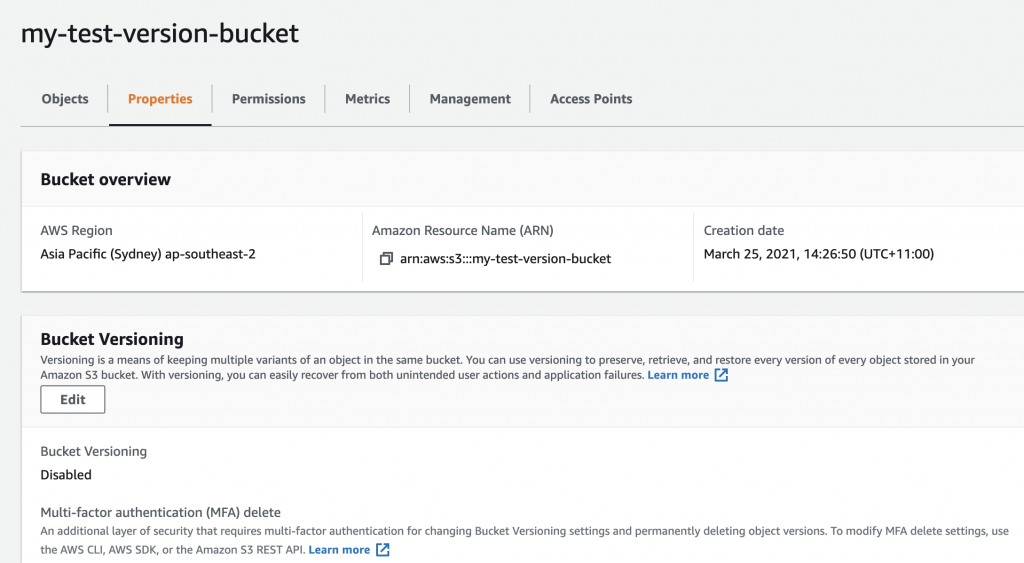 versioning disabled