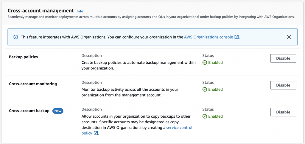 Organization setup for AWS Backup